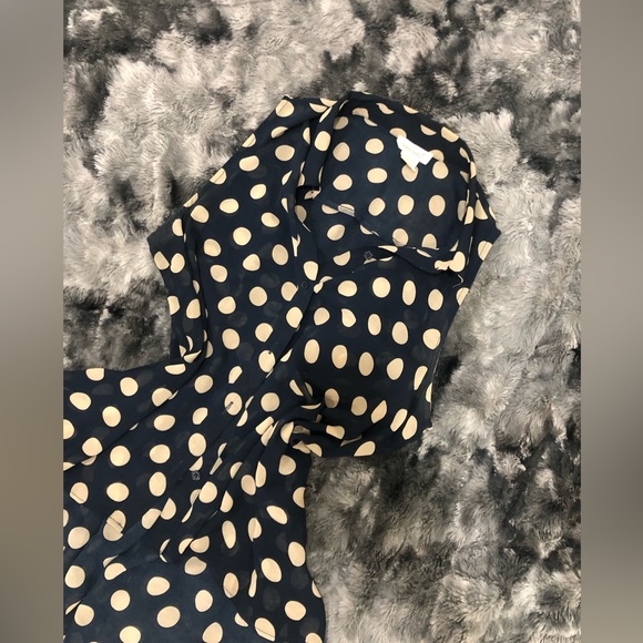 CHIFFON DARK BLUE BLACK YELLOW BUTTON UP HIGH LOW POLKA DOT TANK - Picture 3 of 8